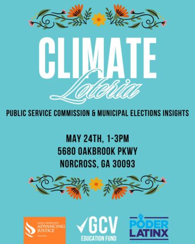Did you know just 5 people elected to the GA Public Service Commission (PSC) decide how much you pay for electricity?Come to Climate Lotería to learn how this election affects YOU—and how to vote with confidence this June.

🗓️ May 24 | 1–3 PM
📍 5680 Oakbrook Pkwy, Norcross, GA
🎁 Free lunch + Lotería + prizes
🎟️ RSVP at the link in bio