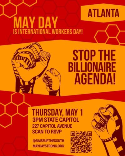 The People’s Power Union is on the move and we want YOU with us!
We’re not just talking about energy justice, we’re TAKING ACTION this May Day.📍 MEET UP: Blue Star Memorial | 2:30–3:00 PM
🚶‍♀️ MARCH: To Liberty Plaza at the Georgia State Capitol
🗣️ BRING: Your voice! (We’ve got signs + snacks!)
📢 RALLY: 3:00 PM at Liberty Plaza
This is a nationwide push for energy justice. Workers + consumers, united.

Let’s make history, ATL. 

More info at the link in bio.